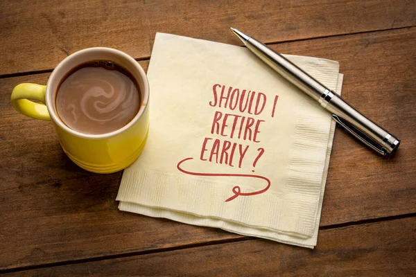 Should Retire Early Question Handwritten Napkin Retirement Planning Concept — ストック写真