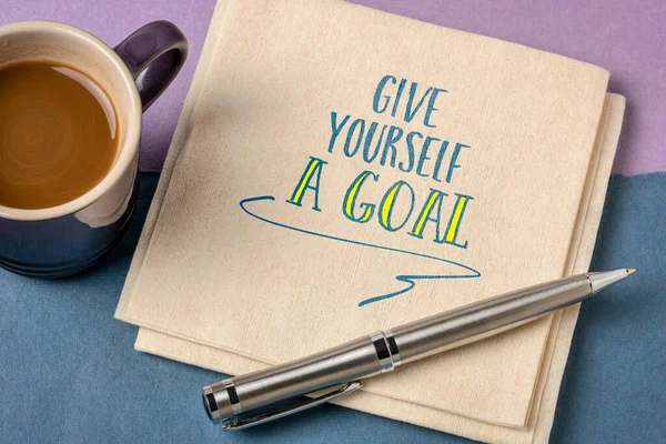 Give Yourself Goal Inspirational Reminder Napkin Goal Setting Concept — Zdjęcie stockowe