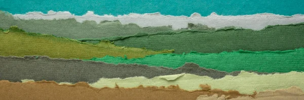 Abstract Landscape Blue Green Earth Pastel Tones Collection Handmade Rag — 图库照片