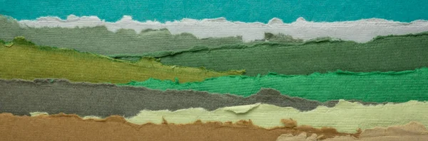 Abstract Landscape Blue Green Earth Pastel Tones Collection Handmade Rag — Stockfoto