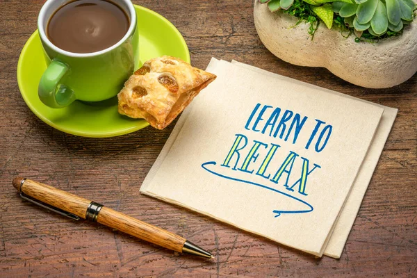 Learn Relax Healthy Lifestyle Self Care Concept Handwriting Napkin Cup — 스톡 사진