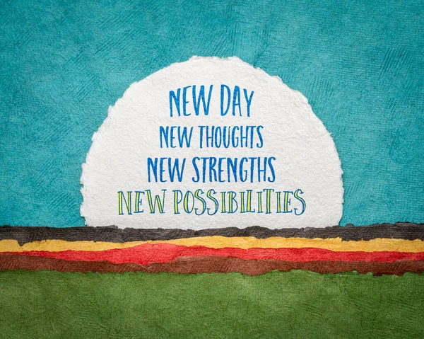 New Day Thoughts Strengths Possibilities Inspirational Handwriting Circular Sheet Watercolor — Stockfoto