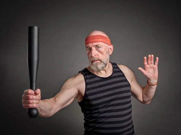 Head Shoulder Portrait Senior Man Late 60S Exercising Heavy Steel — Stock fotografie