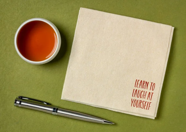 Learn Laugh Yourself Inspirational Note Napkin Copy Space Personal Development — Stockfoto