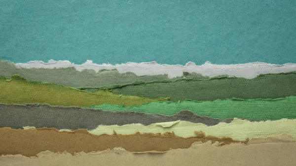 Abstract Landscape Blue Green Earth Pastel Tones Collection Handmade Rag — 스톡 사진