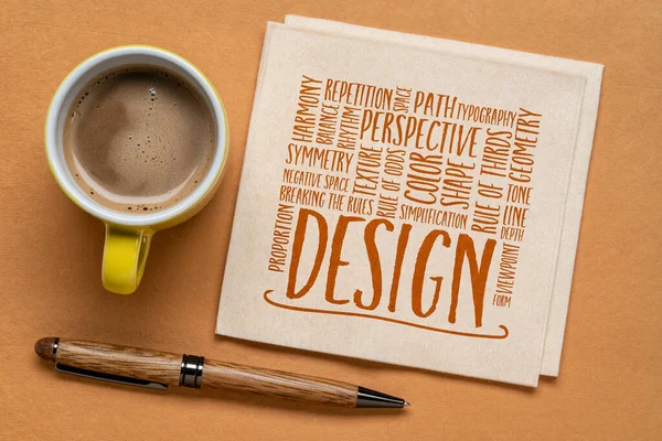 Design Elements Rules Word Cloud Napkin Flat Lay Coffee — 图库照片