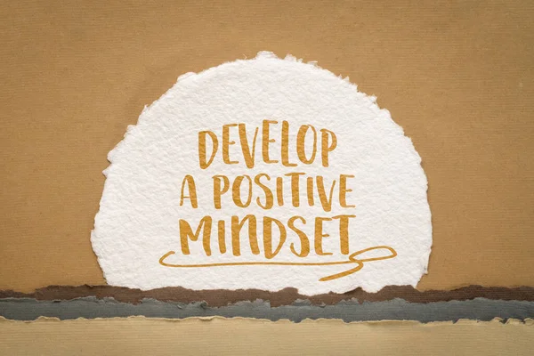 Develop Positive Mindset Inspirational Advice Handwriting Abstract Paper Landscape Rising — стоковое фото