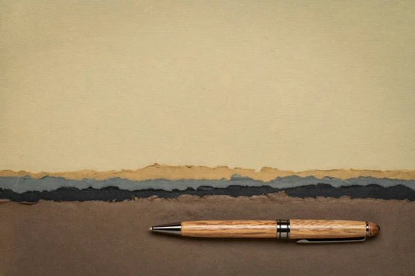 Abstract Landscape Earth Pastel Tones Stylish Wooden Pen Collection Handmade — Photo