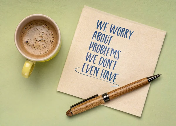 Worry Problems Even Have Handwriting Napkin Cup Coffee Stress Mindset — Stock fotografie