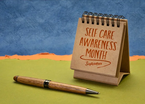 Self Care Awareness Month September Handwriting Small Desktop Calendar Abstract —  Fotos de Stock