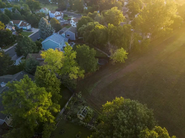Foggy Summer Sunrise Residential Area Fort Collins Northern Colorado Aerial — Stock Fotó