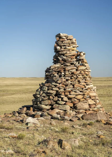 Large Stone Cairn Overlooking Colorado Prairie Soapstone Prairie Natural Area — Stock Photo, Image