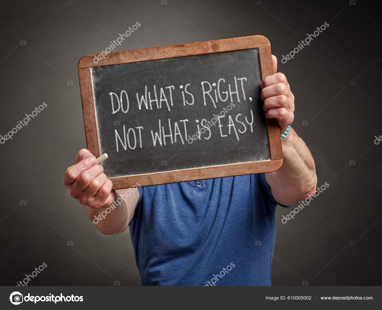 What Right What Easy White Chalk Text Slate Blackboard Held Stock Photo