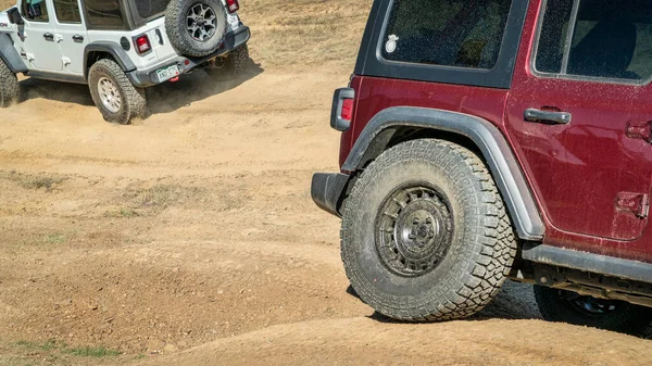 Loveland Eua Agosto 2022 Dois Jeep Wranglers Modelo Rubicon Curso — Fotografia de Stock