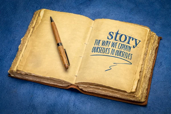 Story Way Explain Ourselves Ourselves Handwriting Retro Journal Cup Tea — Stock Photo, Image