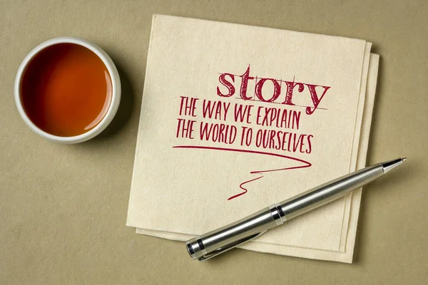 Hikaye Dünyayı Kendimize Açıklama Şeklimiz Bir Fincan Çay Hikaye Anlatma — Stok fotoğraf