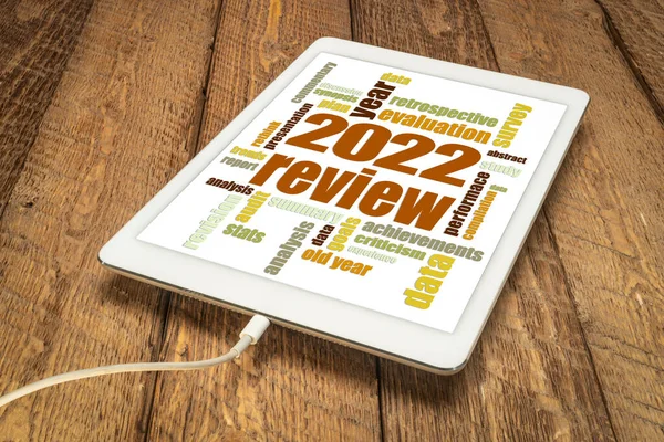 2022 Year Review Word Cloud Digital Tablet End Year Business — Stock Photo, Image