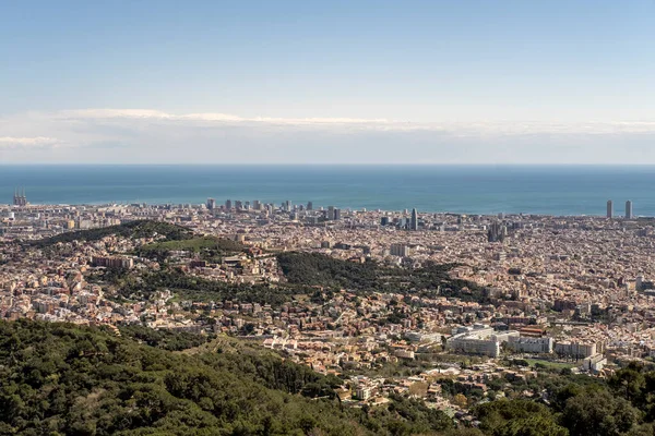 Blick Auf Die Stadt Barcelona Vom Tibidabo Berg Naturpark Collserola — Stockfoto