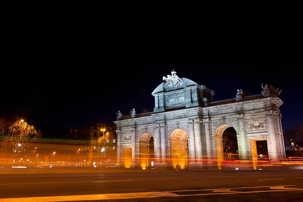 Famosa Puerta Alcalá Noche Ciudad Madrid Capital España —  Fotos de Stock