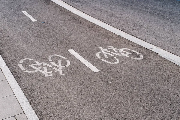 Дорожный Знак Эксклюзивной Полосе Велосипедов Барселоне — стоковое фото