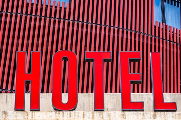 Modern Hotel Sign Red Letters — Stock Photo, Image