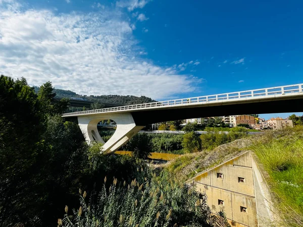 Hochbrücke Einer Autobahn Die Durch Den Fluss Llobregat Und Die — Stockfoto