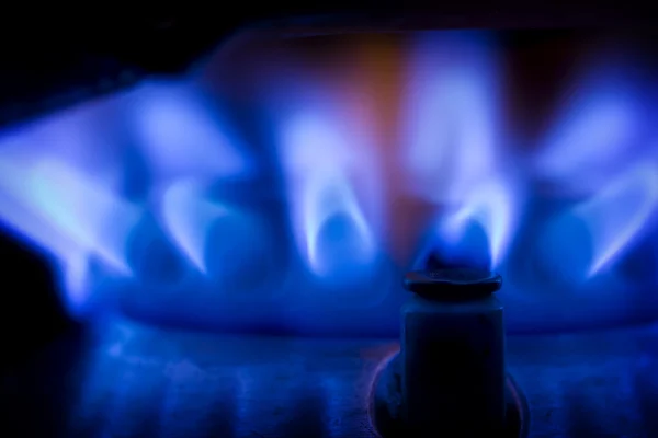 Llama azul de gas en una cocina — Foto de Stock