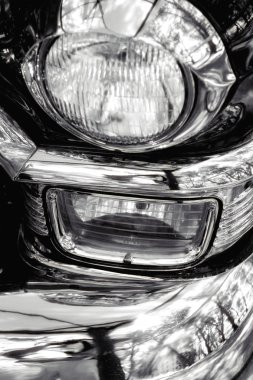 Klasik araba detay, sığ dof siyah beyaz fotoğraf