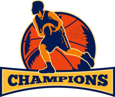 basketbol oyuncusu topa Şampiyonlar retro top sürme
