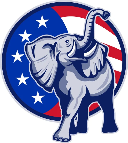 Republicano Elefante Mascote EUA Bandeira — Vetor de Stock