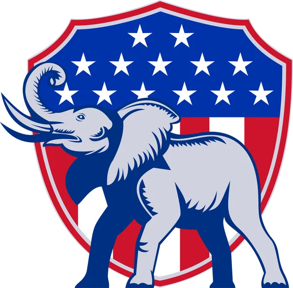 共和党の象のマスコット米国の旗 — ストックベクタ