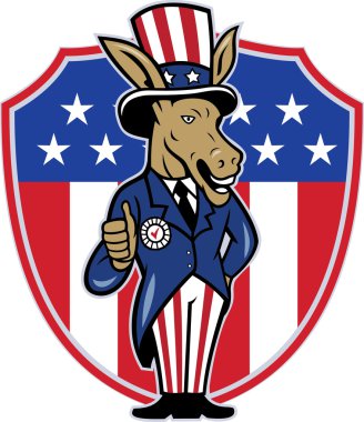 Democrat Donkey Mascot Thumbs Up Flag clipart