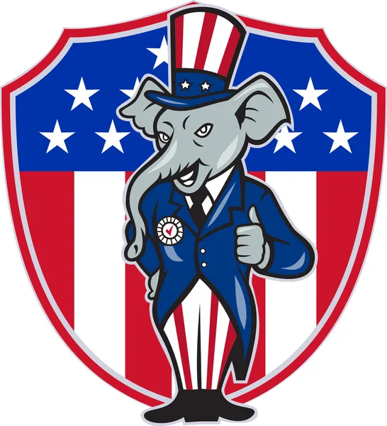 Republican Elephant Mascot Thumbs Up USA Flag — Stock Vector