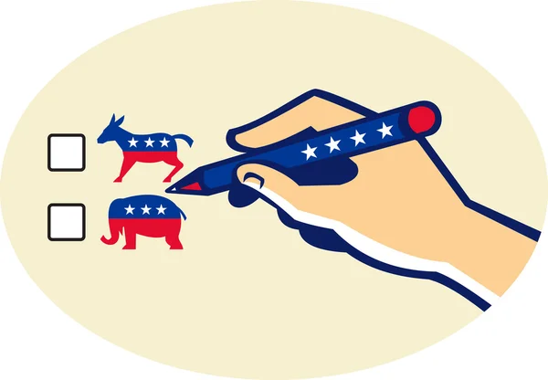 Hand som håller pennan rösta amerikanska valet — Stock vektor