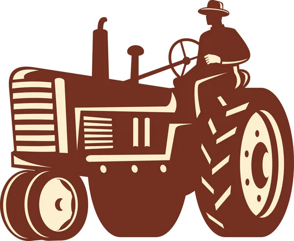 农民驾驶拖拉机复古怀旧 — 图库矢量图片