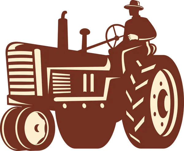 Farmer Driving Trator Vintage Retro — Vetor de Stock