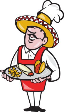 Meksikalı Şef pişirmek plaka tacos burrito mısır cipsi