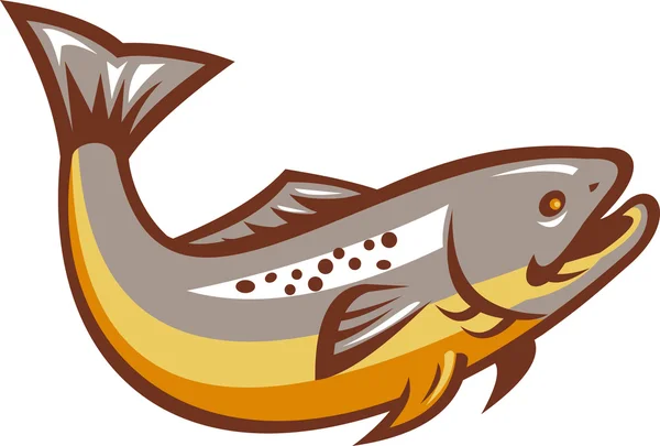 Alabalık Sıçrayan Balık Retro — Stok Vektör