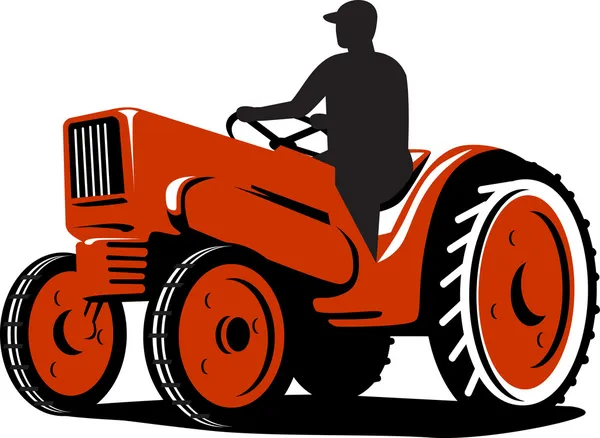 Farmer Driving Trator Vintage Retro — Vetor de Stock