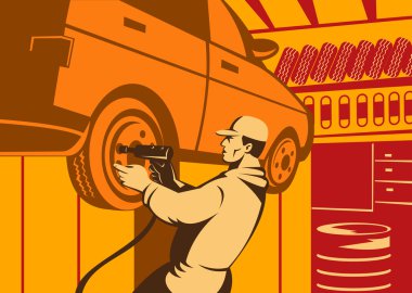 mekanik otomotiv tamirci retro