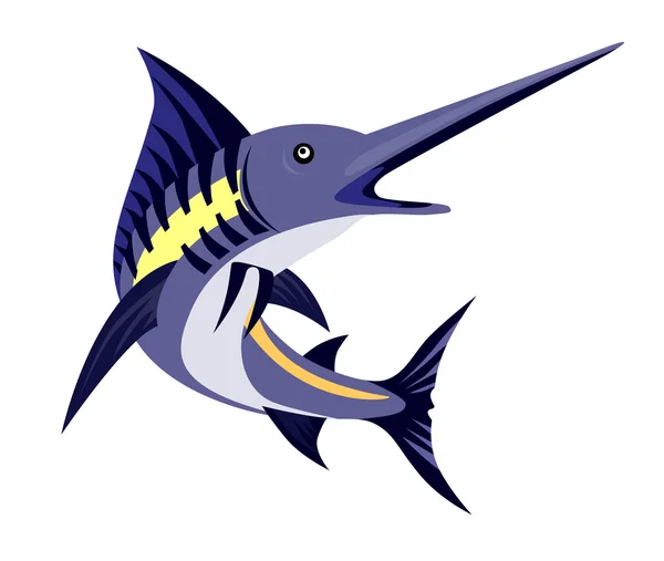 Mavi Kılıçbalığı Atlayan Balık Retro — Stok Vektör