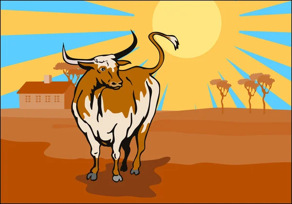 Toro furioso atacando retro — Vector de stock