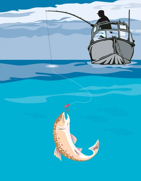 Visser visserij forel vissen retro — Stockvector