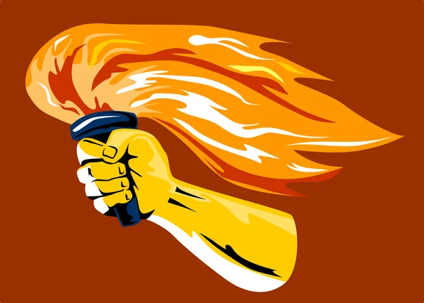 Mão segurando queima de tocha flamejante — Vetor de Stock