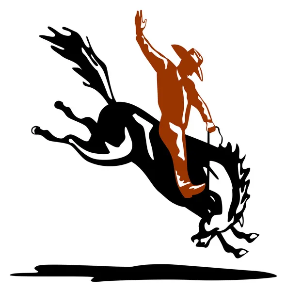 Rodeo Cowboy Riding Bucking Bronco Horse — Stock Vector