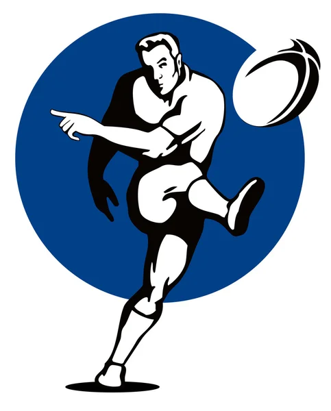 Rugby gracz kopanie piłkę Retro — Wektor stockowy