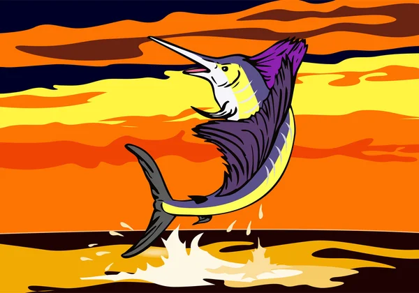 Вітрильник риби стрибки ретро — стоковий вектор