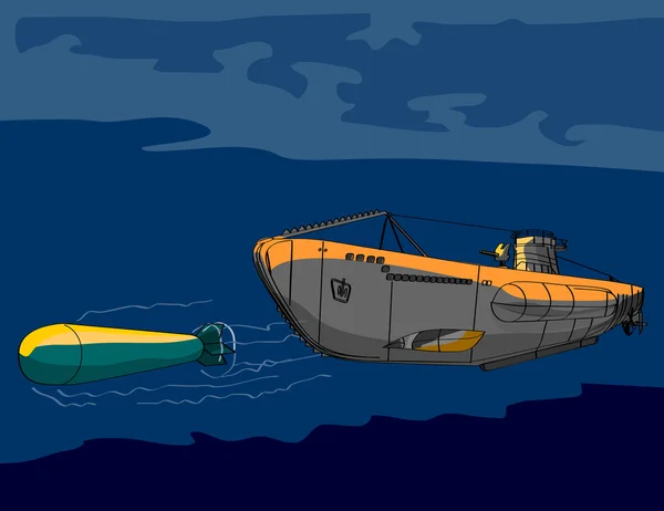 Denizaltı tekne retro — Stok Vektör