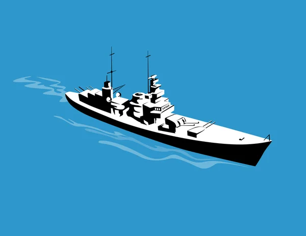 World War Two Battleship Warship Cruiser Retro — Stock Vector