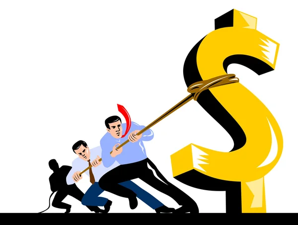 Officer Workers Pulling Down Dollar — Stock Vector